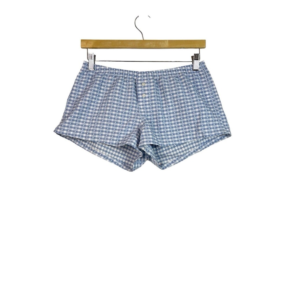 John Galt Brandy Melville Blue Gingham Heart Pajama Boxer Shorts Small Coquette